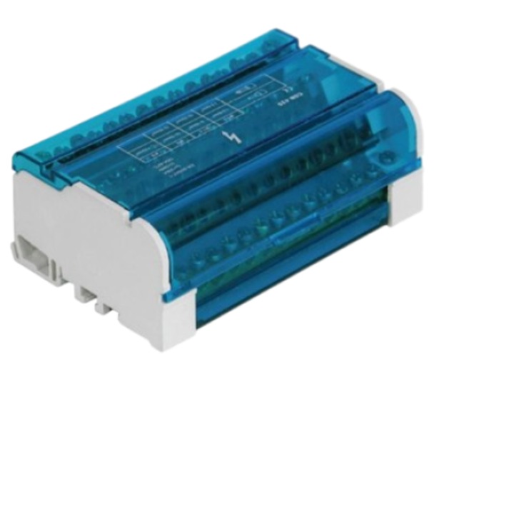 Distribuitor tablou electric, Pawbol, 4x15 terminale, 125A, 500V, Albastru/Alb