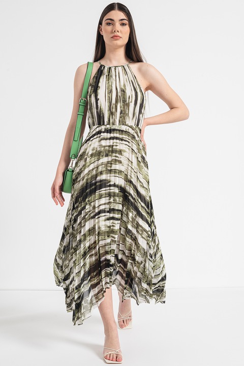 Esprit, Асиметрична рокля с десен, Бял/Зелен/Черен