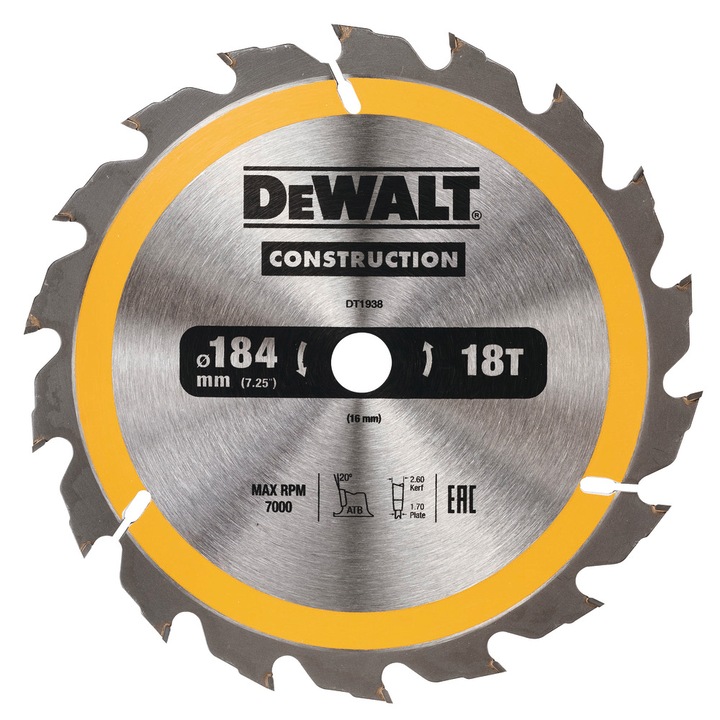 DeWalt Faipari körfűrész 184x16mm (DT1938-QZ)