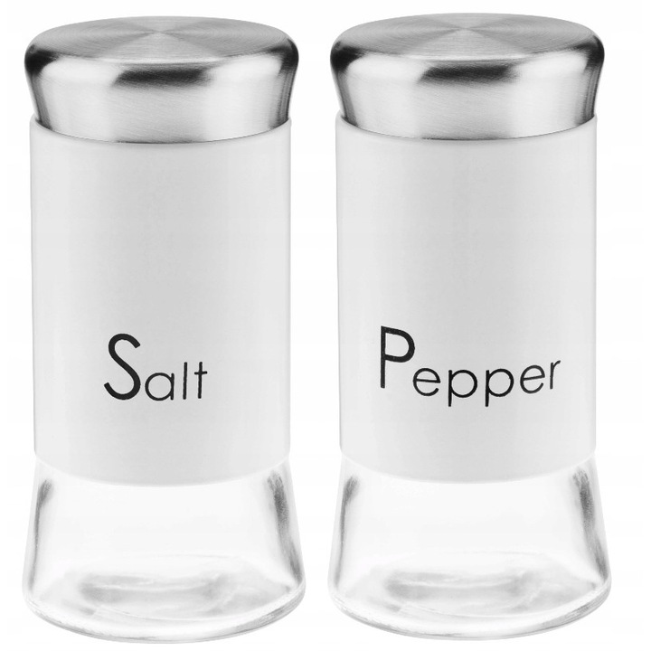 Set 2 solnite, Galicja, Sticla, 11x5.4cm, 150ml, Alb/Argintiu