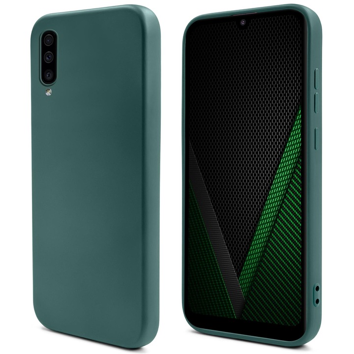 Moozy prémium szilikon tok Samsung Galaxy A50 / A50s készülékhez, sötétzöld, mikroszálas belső