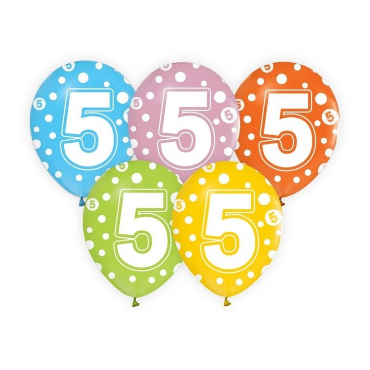 Комплект от 5 балона Happy Birthday 5, Amscan, многоцветни