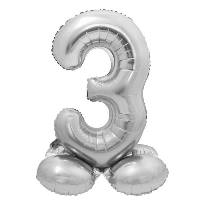 Silver Ezüst 3-es szám fólia lufi talppal 72cm