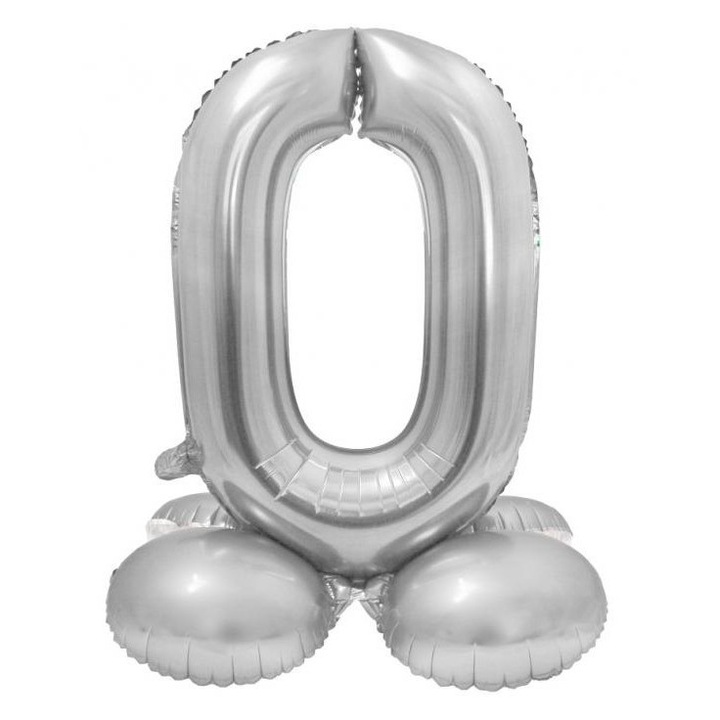 Silver Ezüst 0-ás szám fólia lufi talppal 72cm
