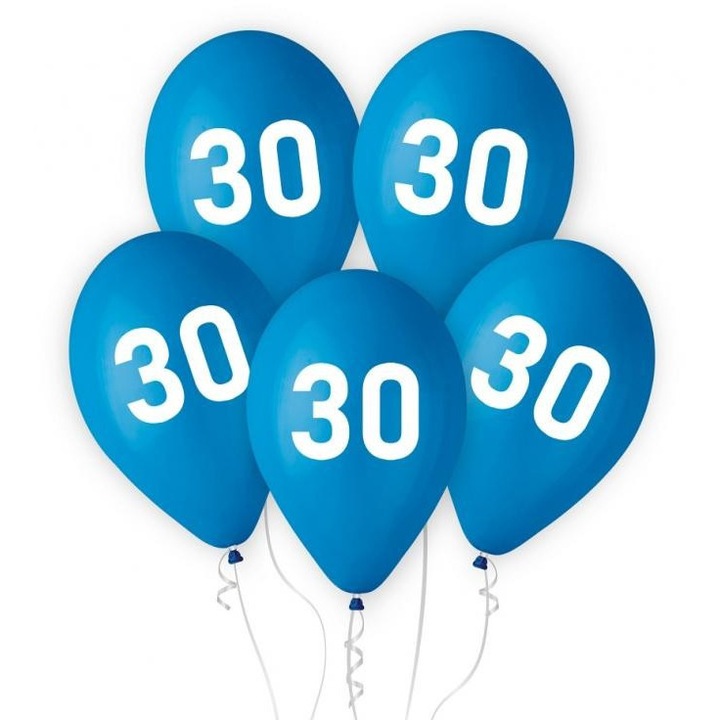 Set 5 baloane aniversare, Procos, Latex, Albastru/Alb