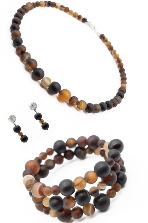 Set Bijuterii, UNICAT, Ma Bijoux, Brown Galaxy, Colier/Bratara/Cercei, Pietre semipretioase Agate, Maro