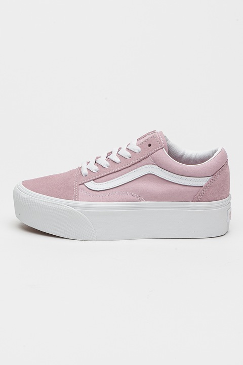 Vans, Tenisi flatform cu garnituri de piele intoarsa Old Skool Stackform, Alb/Lila