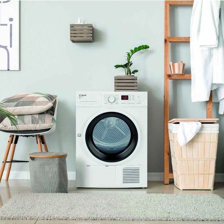 Uscator de rufe Bomann, WPT7150, cu pompa de caldura, clasa A++, optiune antisifonare, consum redus, capacitate 8 kg, 16 programe, timer, child lock, semnal acustic, display LED, protectie supraincalzire, filtru scame, alb