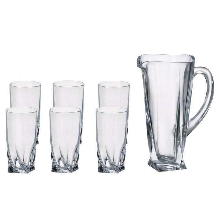 Комплект от 6 чаши и кана, Бохемия, стъкло, 350 мл, прозрачно