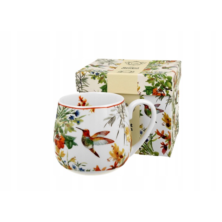 Cana Duo, 430ml, Imprimeu colibri, Portelan, Multicolor