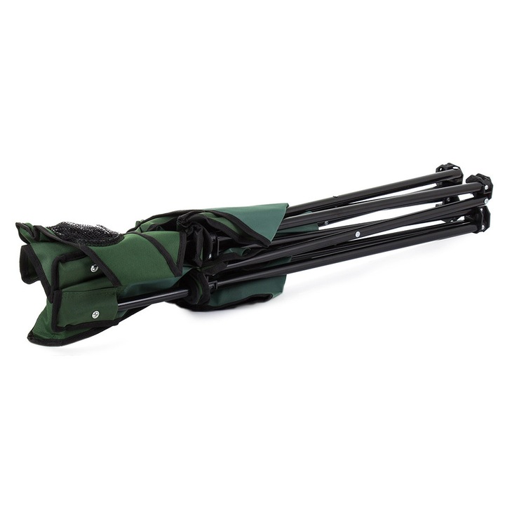 Scaun Pliabil Pescuit, Camping, Gradina, Welora®, Husa Transport, Suport de Pahar, Stabil, Usor de Montat, Compact, Dimensiuni 80x48x82 cm, Verde