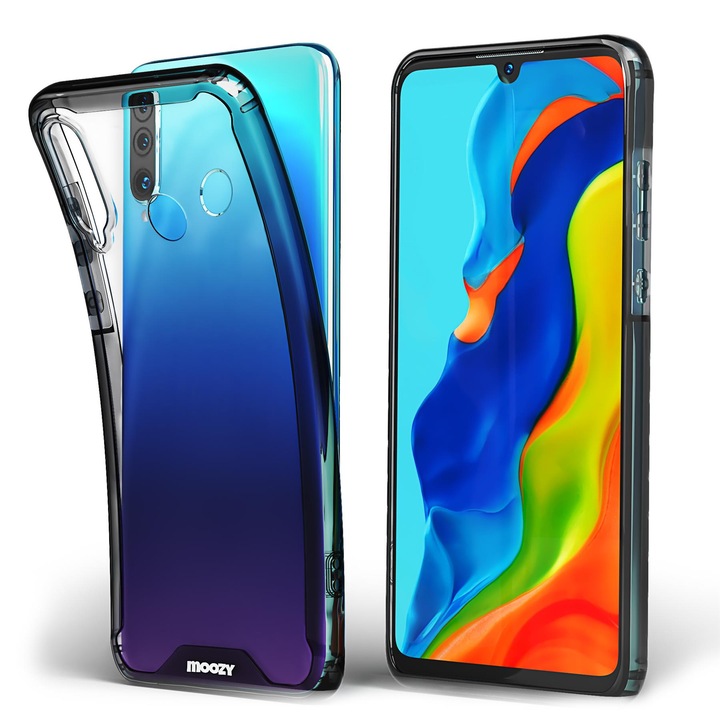 Hibrid tok kerettel, Moozy, Huawei P30 Lite, fekete / átlátszó, műanyag