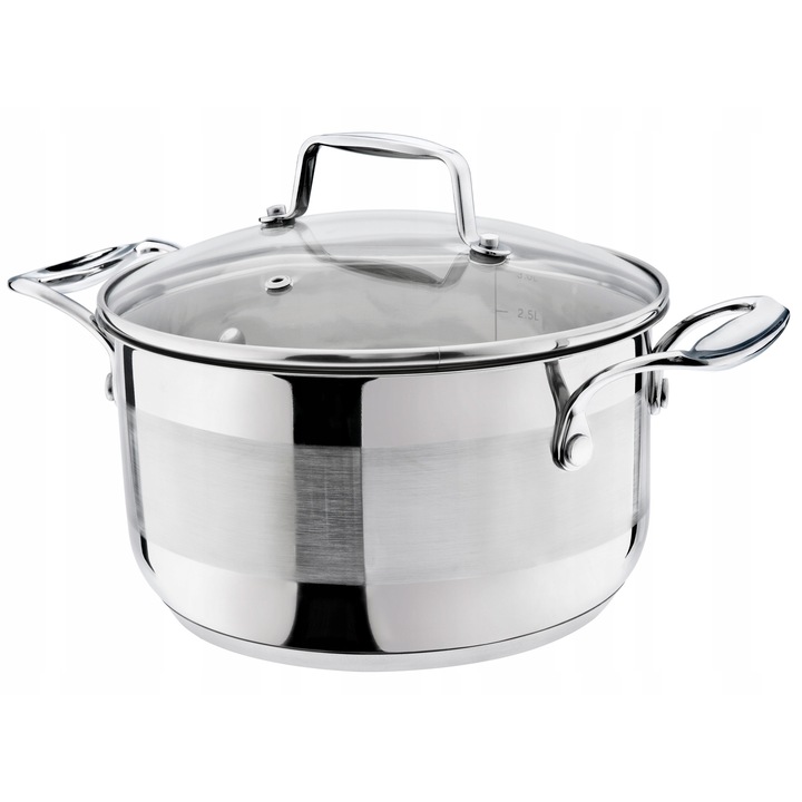 Oala cu capac Galicja, Inox, 2.5 l, 18 cm, Argintiu