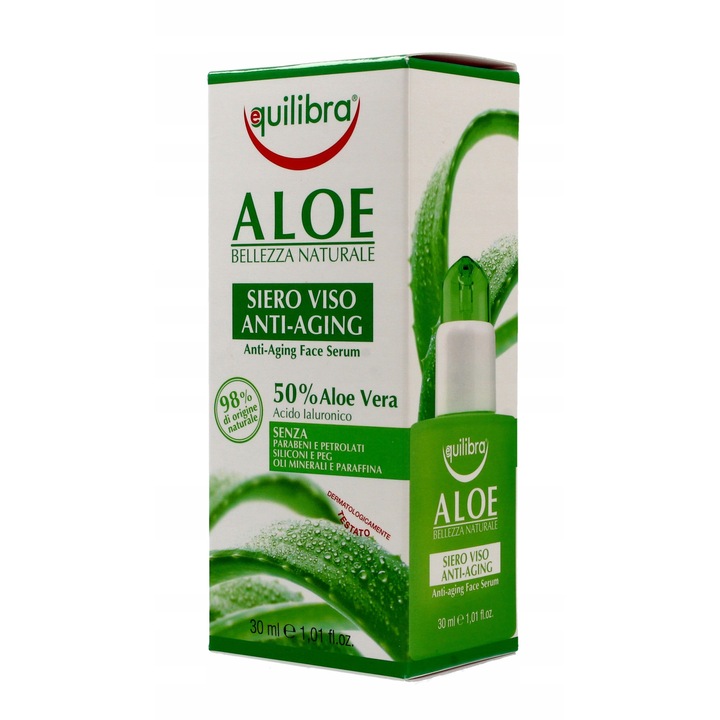 Öregedésgátló arcszérum 50%, Equilibra, Aloe, 30 ml