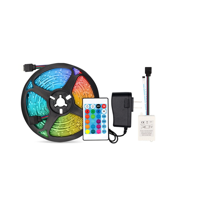 Banda LED RGB Multicolor cu Telecomanda, 5 metri lungime, 12 V