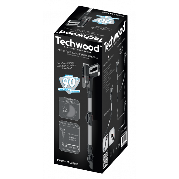 Aspirator cu brat de rupere 2 in 1 Techwood TAB-6626, fara fir, 22,2 V, 140 W, 800 ml, manual, negru