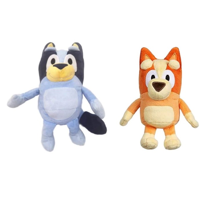 Set Jucarii de plus, Bluey, Bingo, aproximativ 30 cm, 3-6 ani, albastru, portocaliu