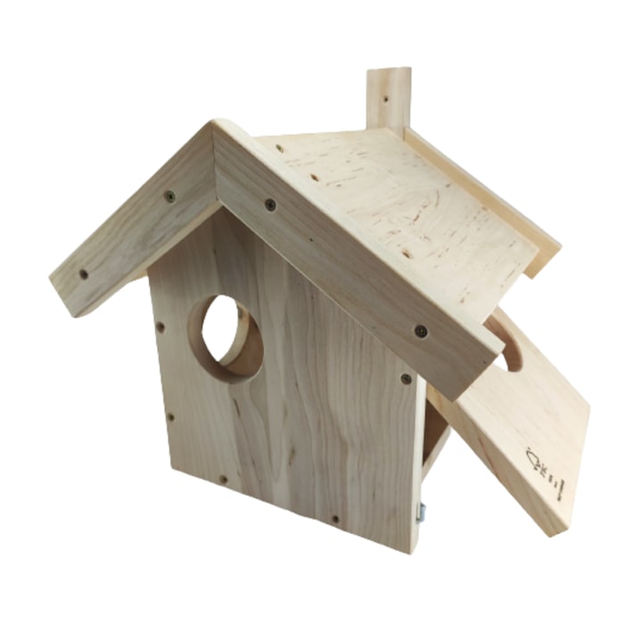 Adapost Family pentru veverita, 3 intrari-iesiri, lemn masiv 100%, 340mm x 280mm x 400mm, Natural Timber
