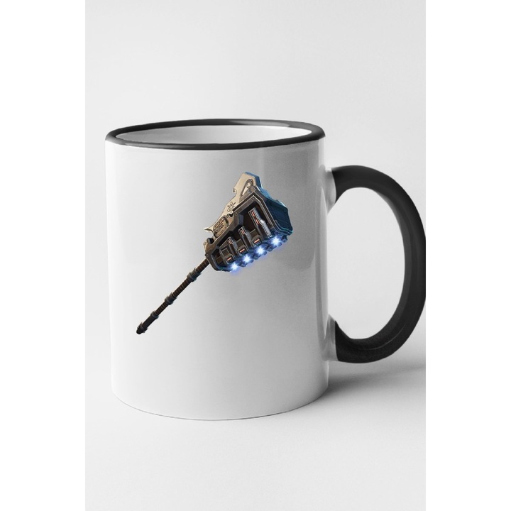 Cana personalizata cu imprimeu Fortnite - Gravity Hammer, Ceramica, 330 ml, Maner si interior Negru