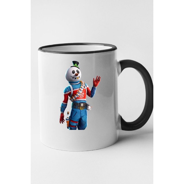 Cana personalizata cu imprimeu Fortnite - Slushy Soldier, Ceramica, 330 ml, Maner si interior Negru