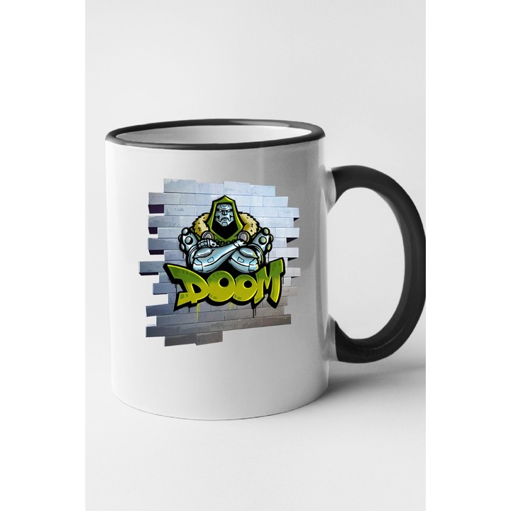 Cana personalizata cu imprimeu Fortnite - Tag of Doom Spray, Ceramica, 330 ml, Maner si interior Negru