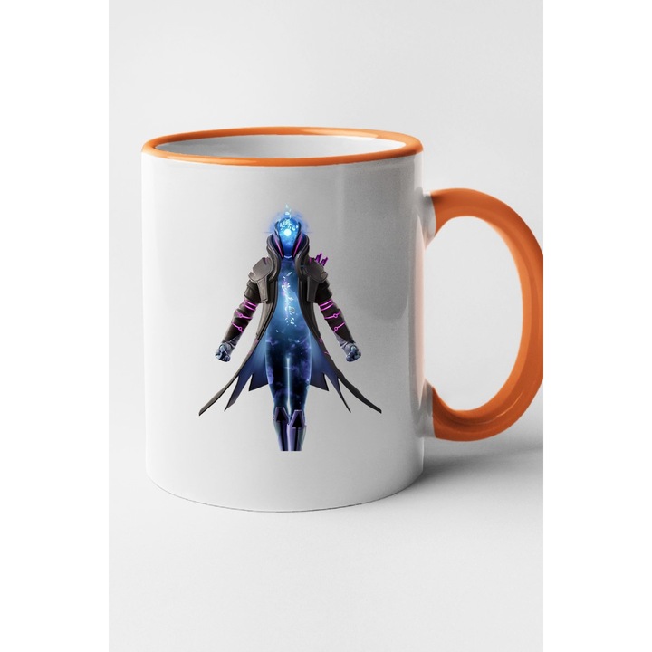 Cana personalizata cu imprimeu Fortnite - Infinity, Ceramica, 330 ml, Maner si interior Portocaliu