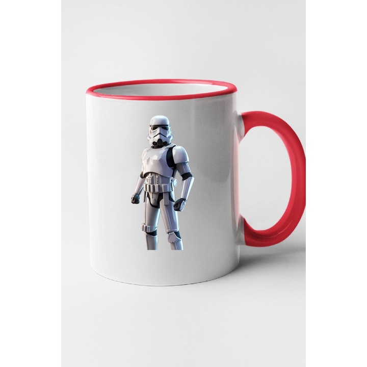 Cana personalizata cu imprimeu Fortnite - Luke Skywalker, Ceramica, 330 ml, Maner si interior Rosu