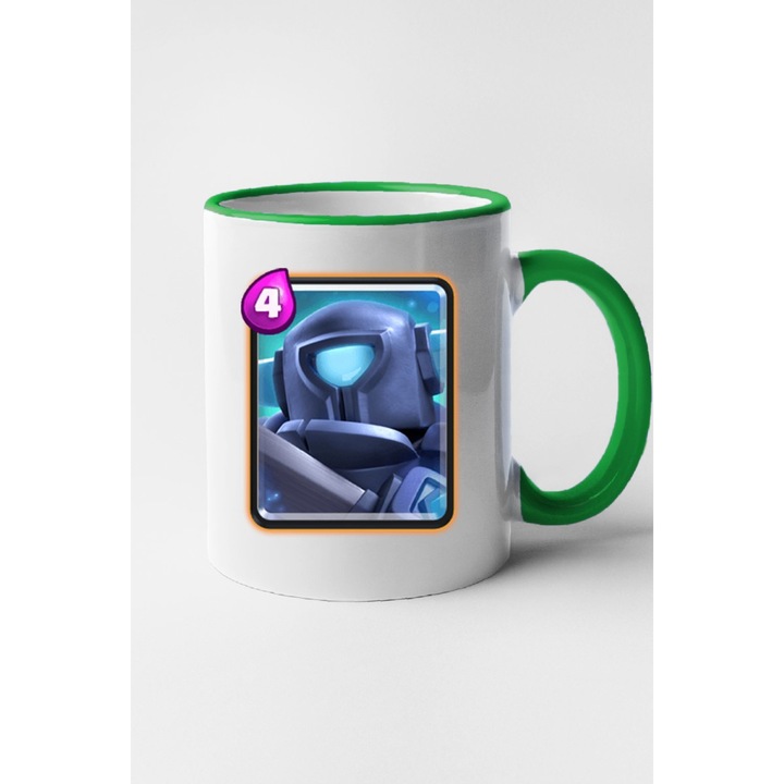 Cana personalizata cu imprimeu Clash Royale - Mini P.E.K.K.A, Ceramica, 330 ml, Maner si interior Verde