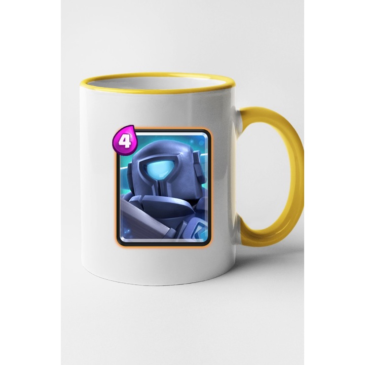 Персонализирана чаша с принт Clash Royale - Mini PEKKA, Керамика, 330 мл, Жълта дръжка и интериор