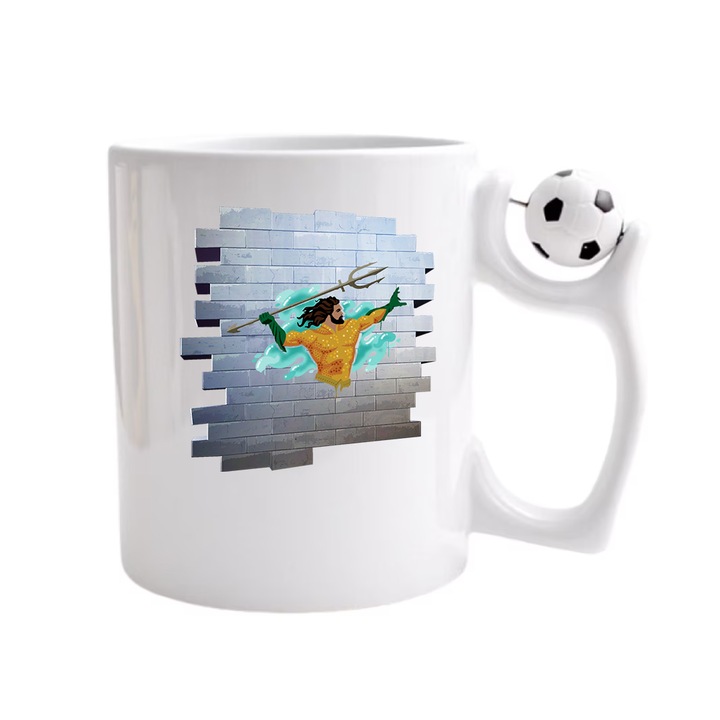 Cana personalizata cu imprimeu Fortnite - Trident! Spray, Ceramica, 330 ml, Maner cu minge de fotbal
