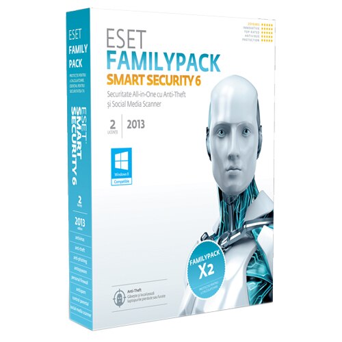 ESET Smart Security Family Pack V6, 1 an, 2 utilizatori - eMAG.ro