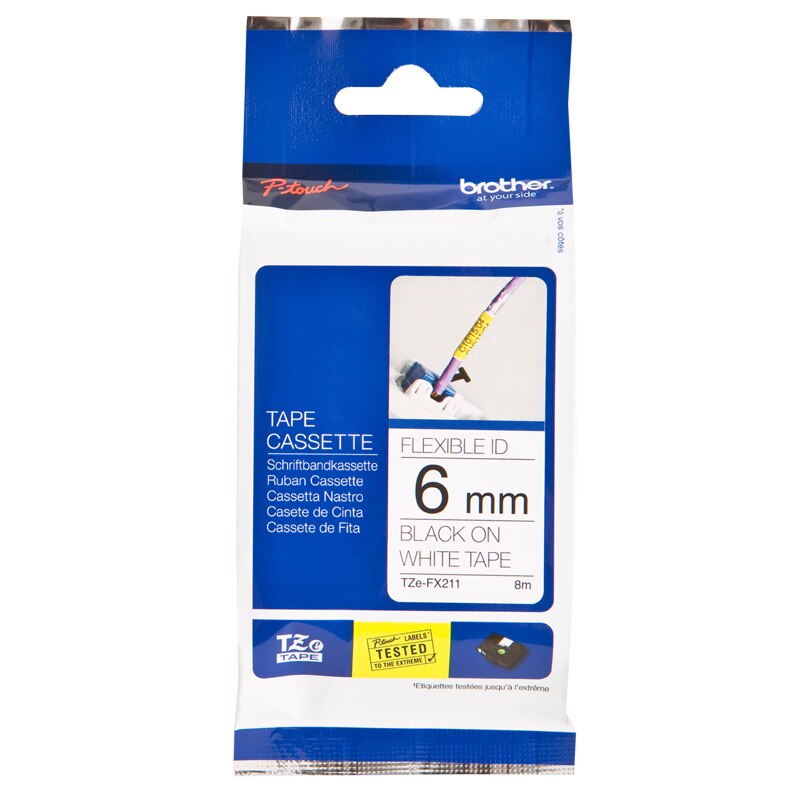 Etichete Brother TZEFX211, 6 mm, Black on Yellow Flexible ID