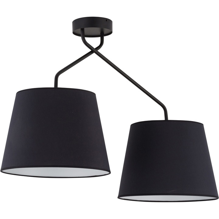 Lustra Sigma, Lisbon, Otel/Textil, 2 x E27, 55 x 82 x 35 cm, Negru/Alb