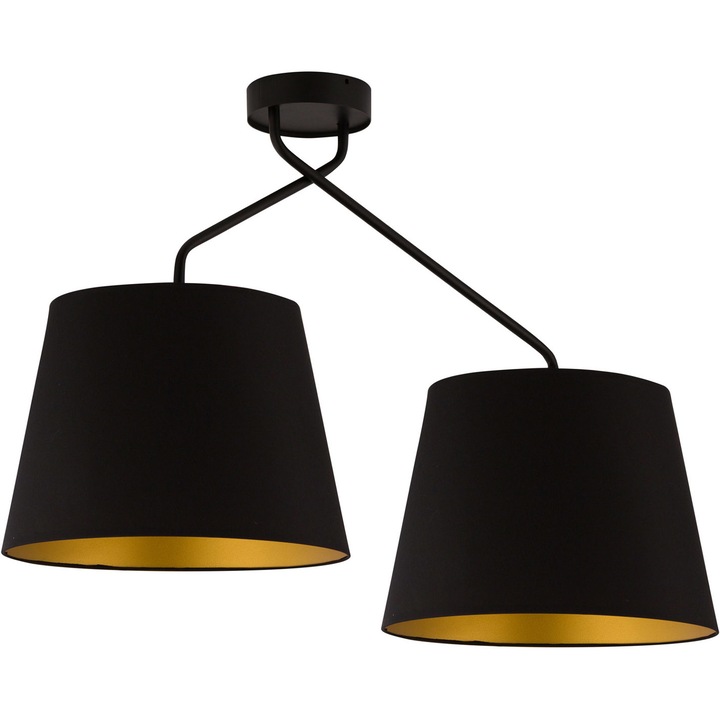 Lustra Sigma, Lisbon, Otel/Textil, 2 x E27, 55 x 82 x 35 cm, Negru/Cupru