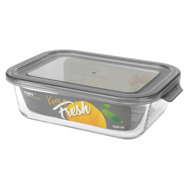 Caserola, RAVI, Sticla/Plastic, 1000ml, Transparent/Gri