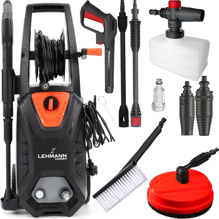 Aparat de spalat cu presiune, Lehmann Hudson, Alimentare La retea, 1800 W, 145/220 bar, 450 l/h, Negru/Portocaliu