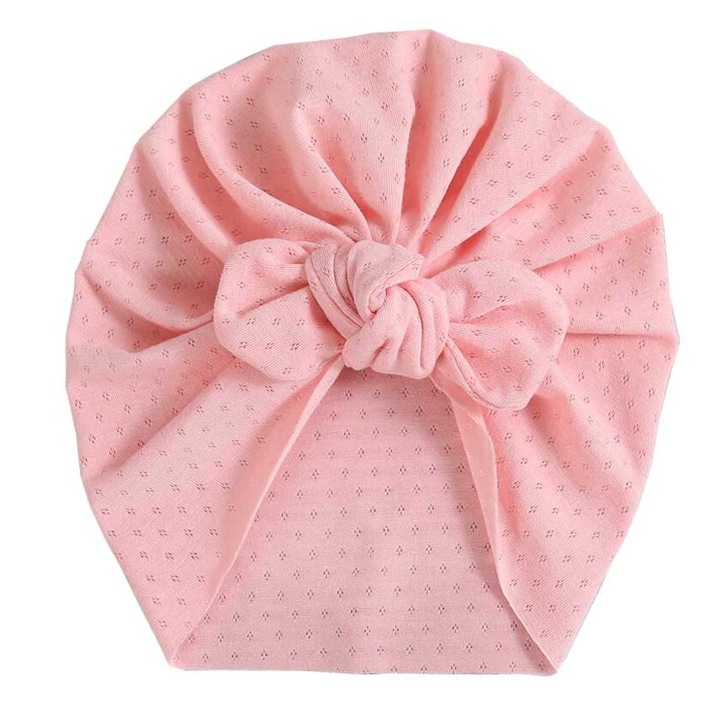 Розов тюрбан с панделка, детски, с дупки, 19.5х18см