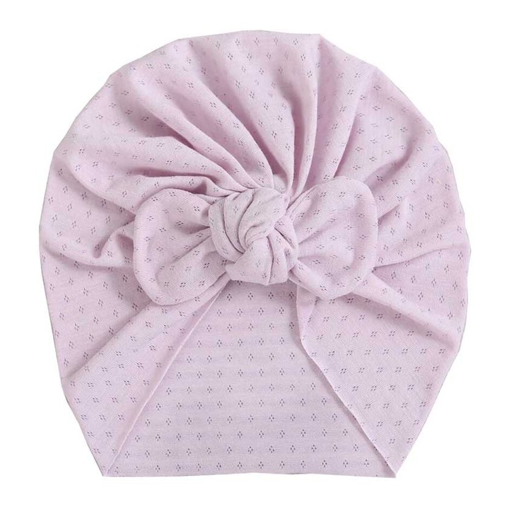 Turban lila cu funda, pentru copii, cu gaurele,19.5x18cm
