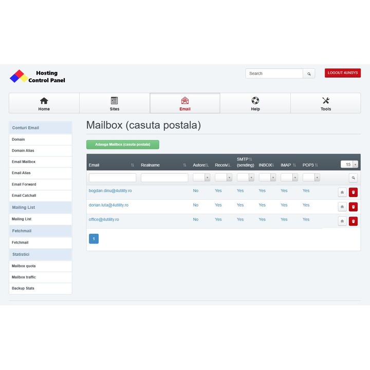 Hosting Email 5 conturi de email un an