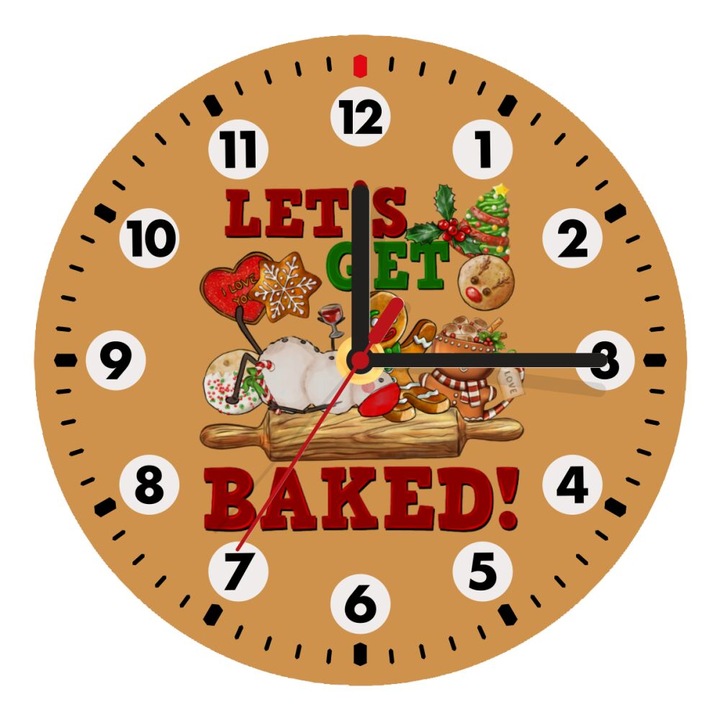 Ceas decorativ, Model-Let's get baked, Lemn, 20cm, Maro