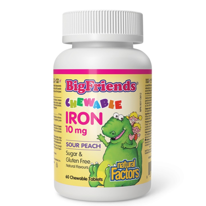 Supliment alimentar, Natural Factors, Fier pentru copii, Big Friends, 10 mg, Aroma de piersici, 60 tablete masticabile