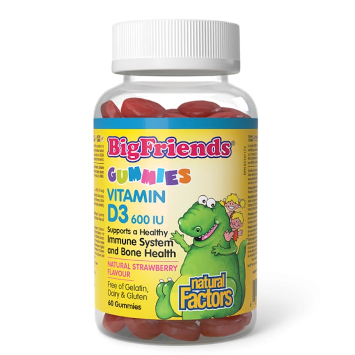 Supliment alimentar, Natural Factors, Gummie cu vitamina D3 pentru copii, Aroma de capsuni, 600 UI, 60 de geluri