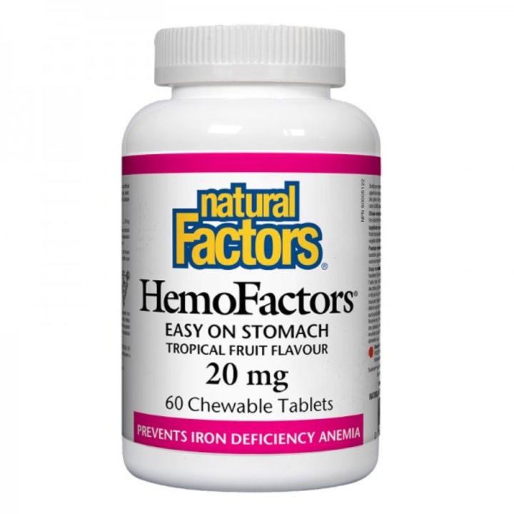 Supliment alimentar, Natural Factors, HemoFactors, Fier, 20 mg, 60 comprimate masticabile