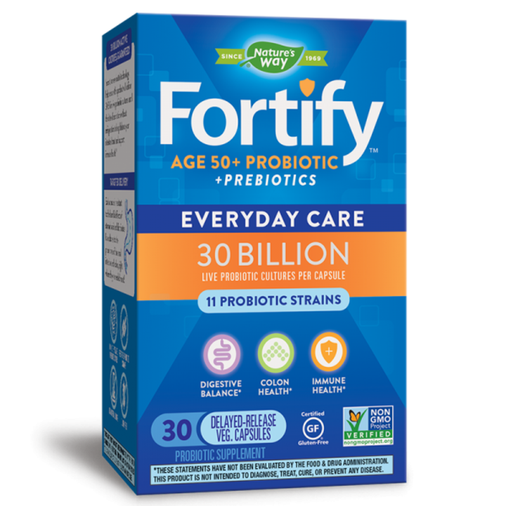 Хранителна добавка Nature’s Way, Fortify Probiotic 50+ Пробиотик за възрастни 50+, 30 милиарда активни пробиотици, 30 капсули със забавено освобождаване