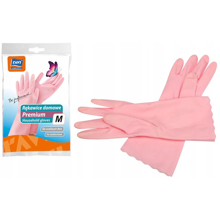 Manusi pentru curatenie Ravi, Cauciuc, Roz, M