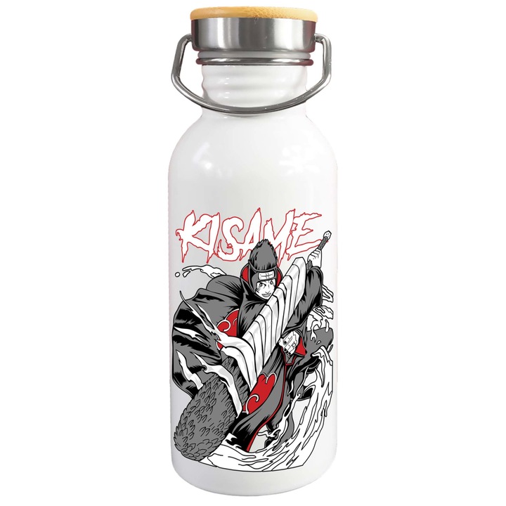 Стоманена бутилка за вода с принт Naruto Kisame, Tralala, 650 ml, бяла