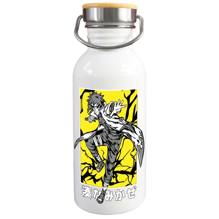 Стоманена бутилка за вода с принт Naruto Minato Namikaze, Tralala, 650 ml, бяла