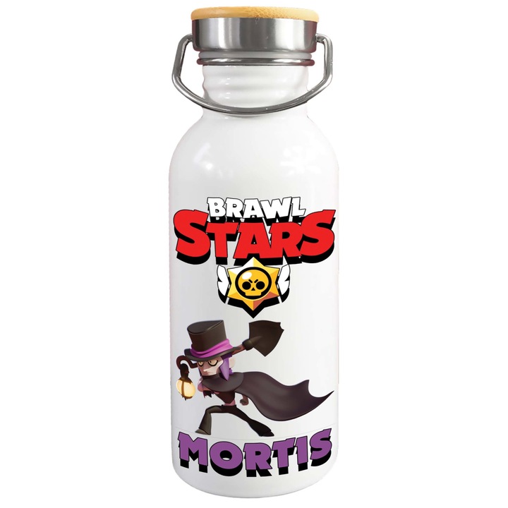 Стоманена бутилка за вода с принт Brawl Stars Mortis 1, Tralala, 650 ml, бяла