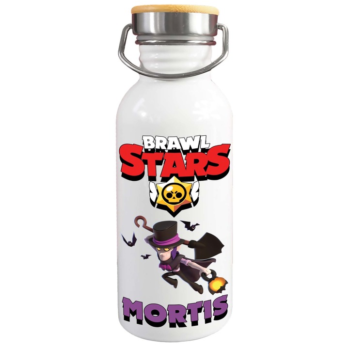 Стоманена бутилка за вода с принт Brawl Stars Mortis 3, Tralala, 650 ml, бяла