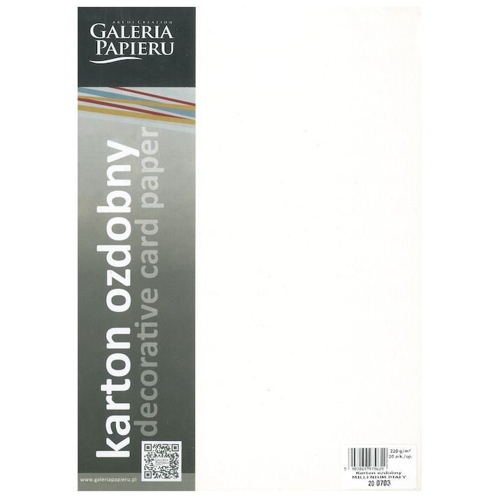 Carton pentru carti vizita, A4, 220 g/mp, 20 coli/top, Millenium alb perlat, Galeria Papieru
